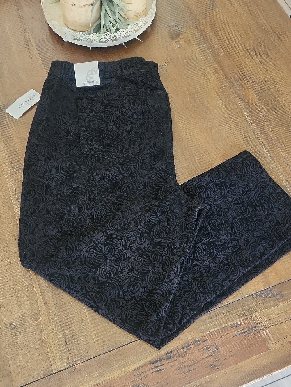 Catherines Black Floral-Textured Corduroy Women's Pants Sz 24W